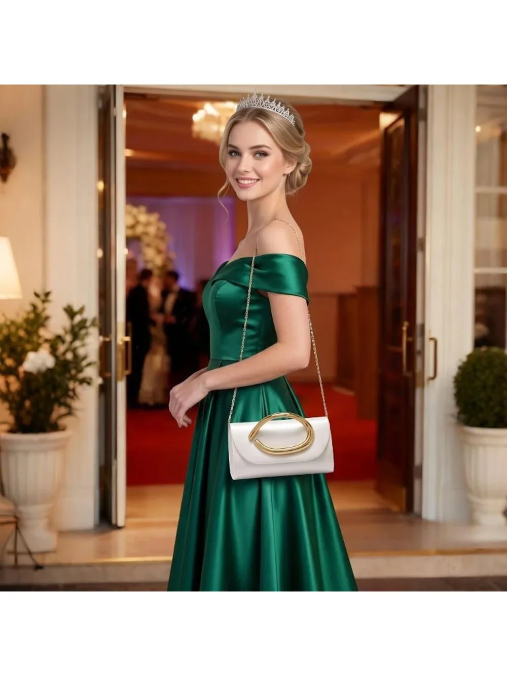 👜 Women's White Vegan Leather Evening Bag Formal Elegant Trendy Wedding Clutch